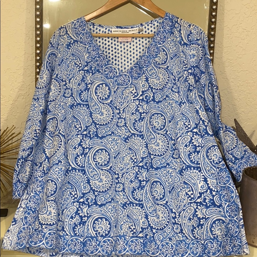 Gretchen Scott Designs Blue and White Paisley Tunic
